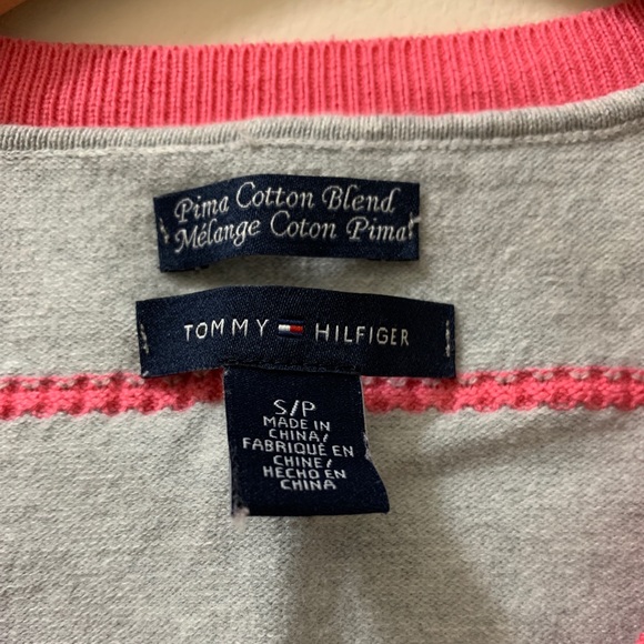 Tommy Hilfiger V-Neck Striped Sweater - Grey/Pink - Picture 3 of 4